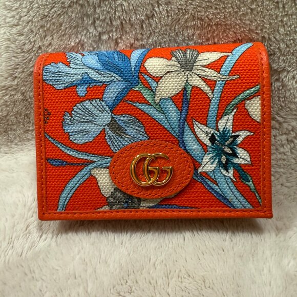 GUCCI LIMITED EDITION FLORA GG MARMONT BIFOLD WALLET ORANGE Excellent - Picture 1 of 17
